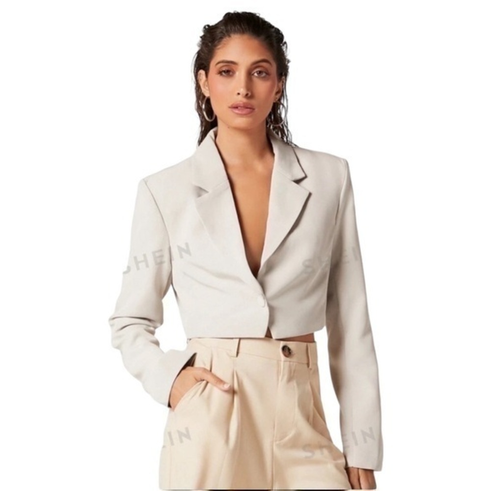 SHEIN BIZwear Single Button Crop Blazer Workwear 💕